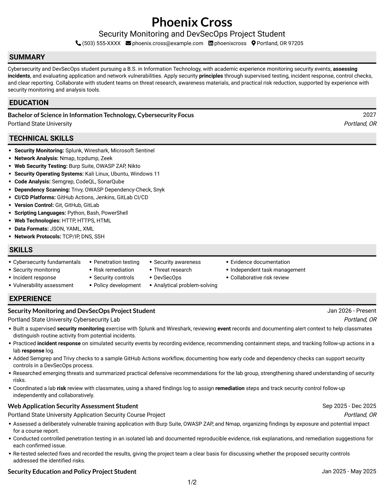 Resume example — page 1
