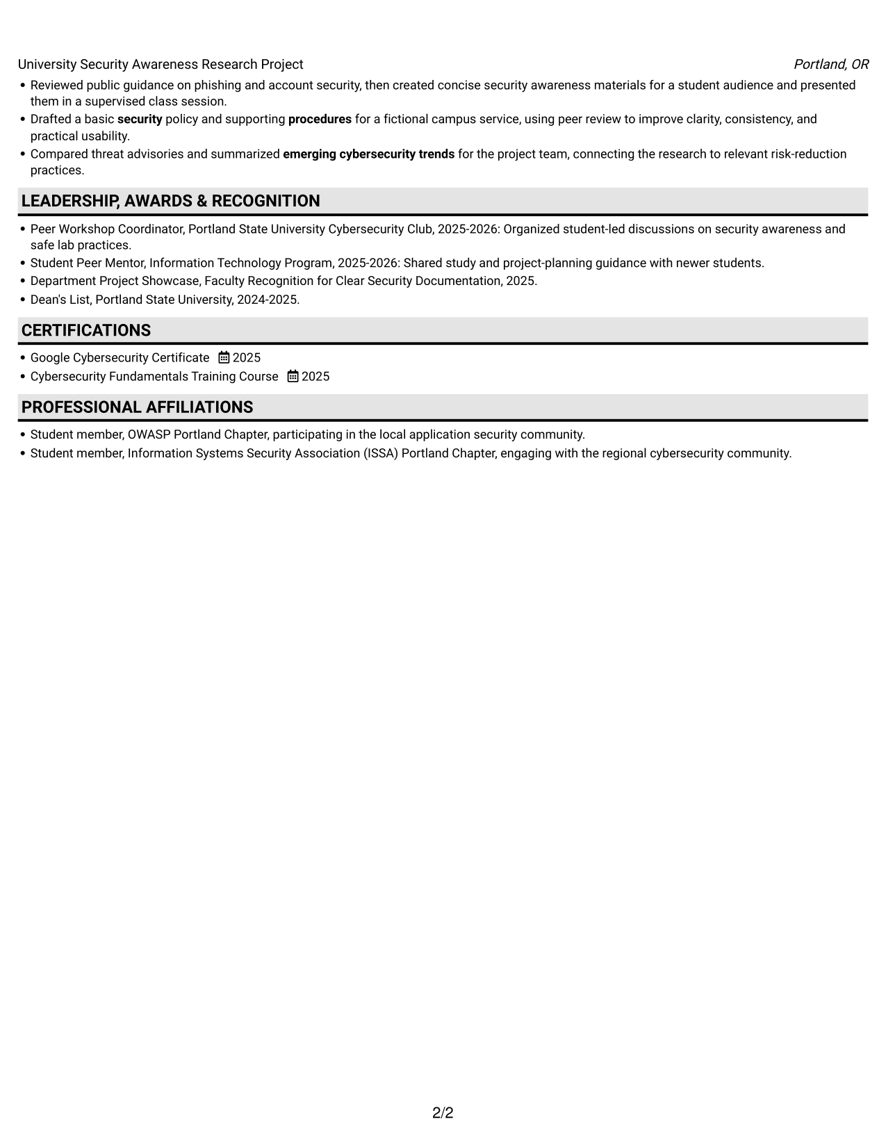 Resume example — page 2