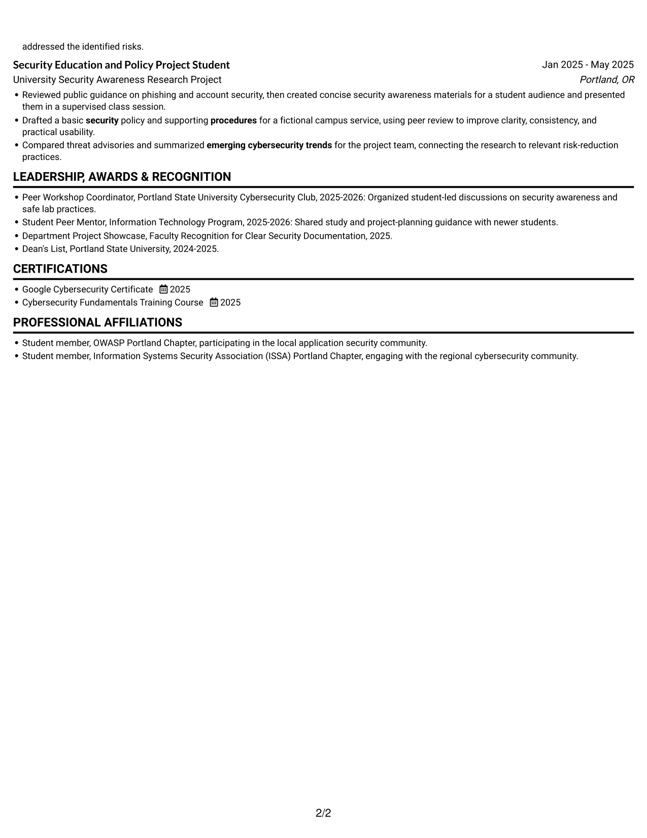 Resume example — page 2