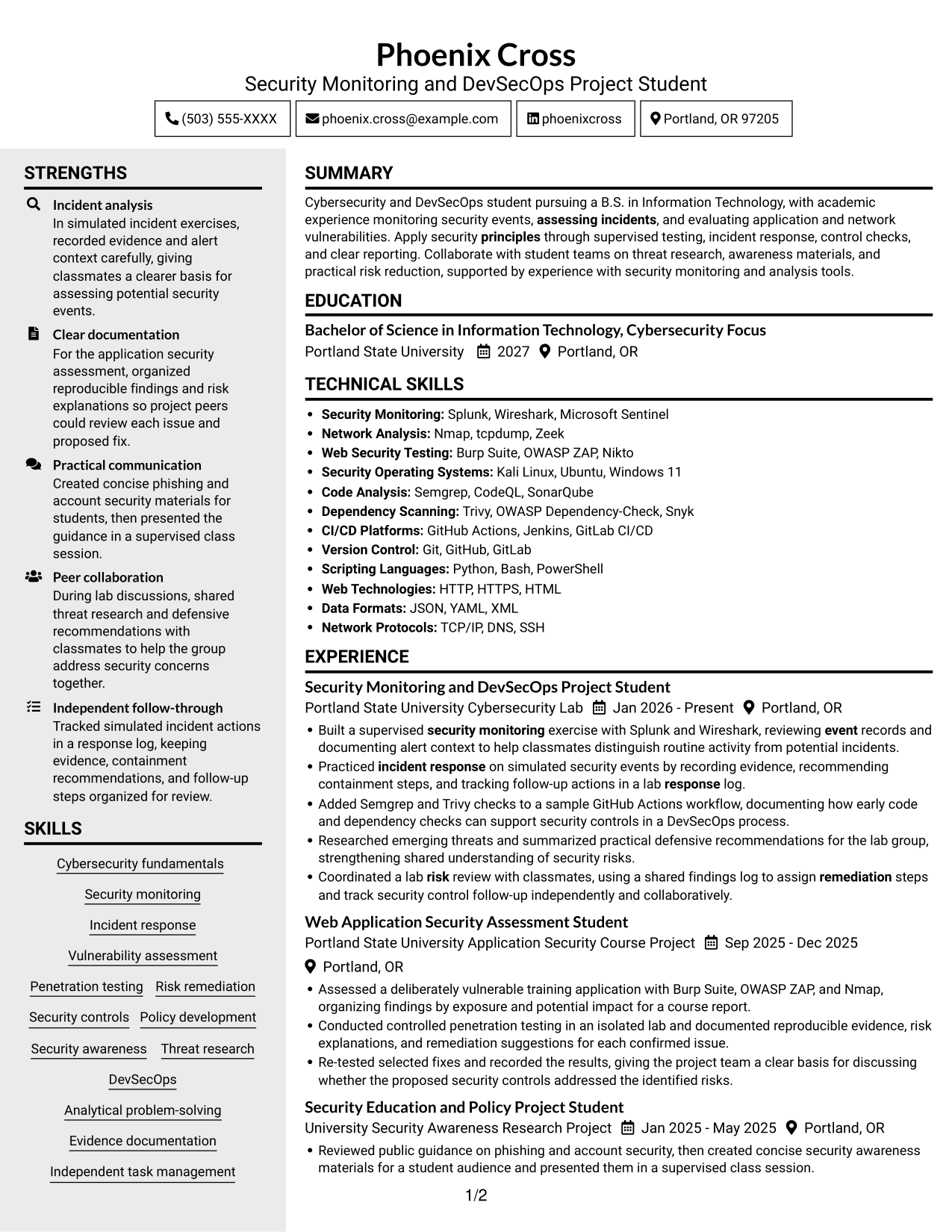 Resume example — page 1