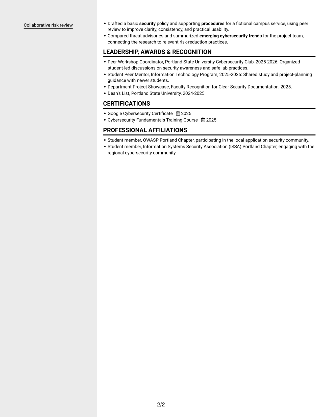 Resume example — page 2