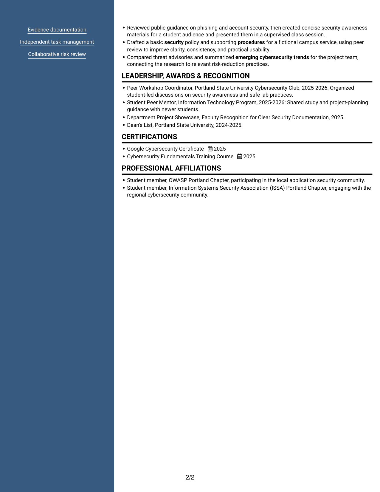 Resume example — page 2