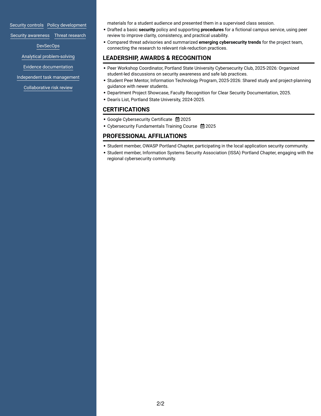 Resume example — page 2