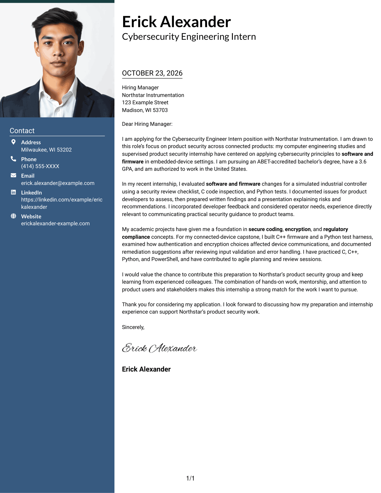 Cover letter example — page 1