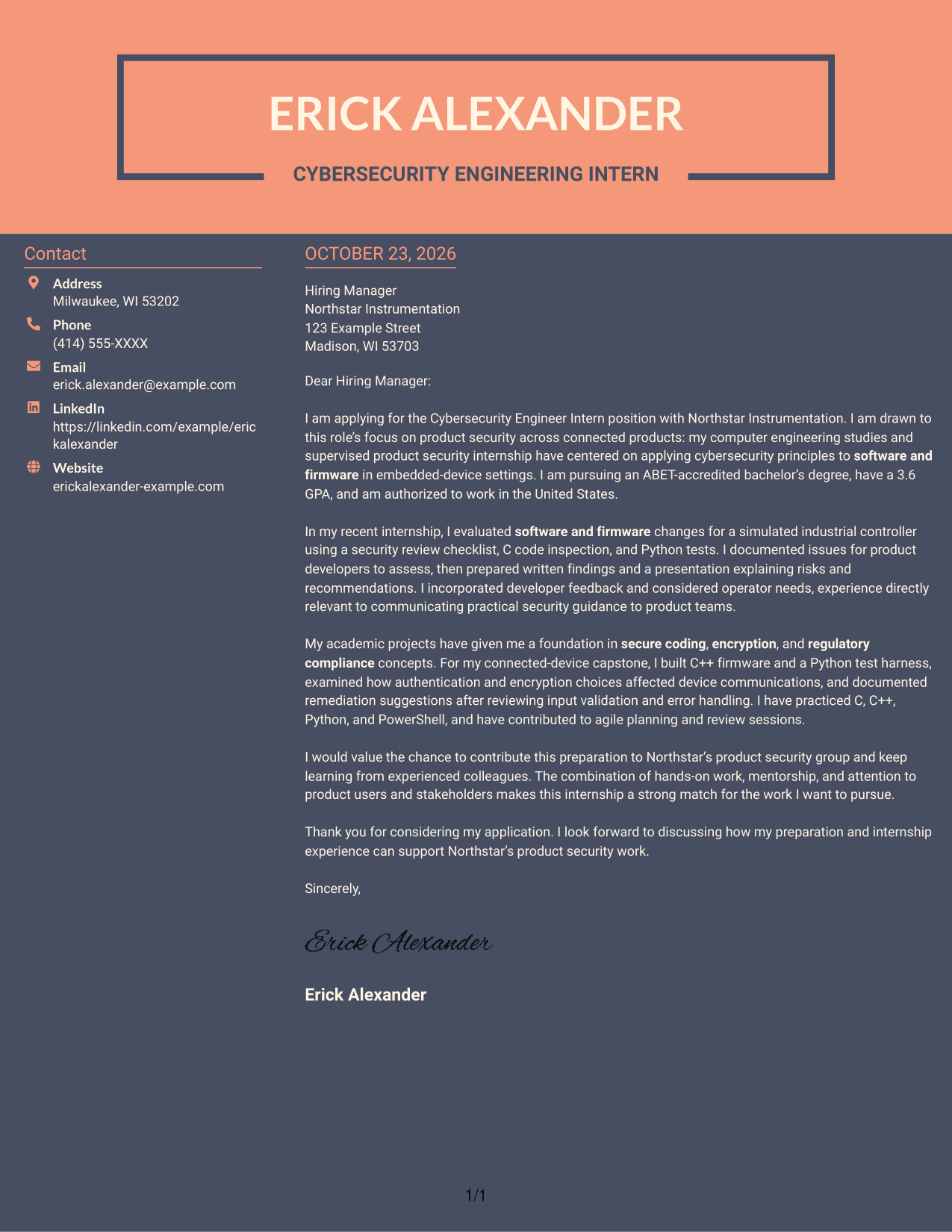 Cover letter example — page 1