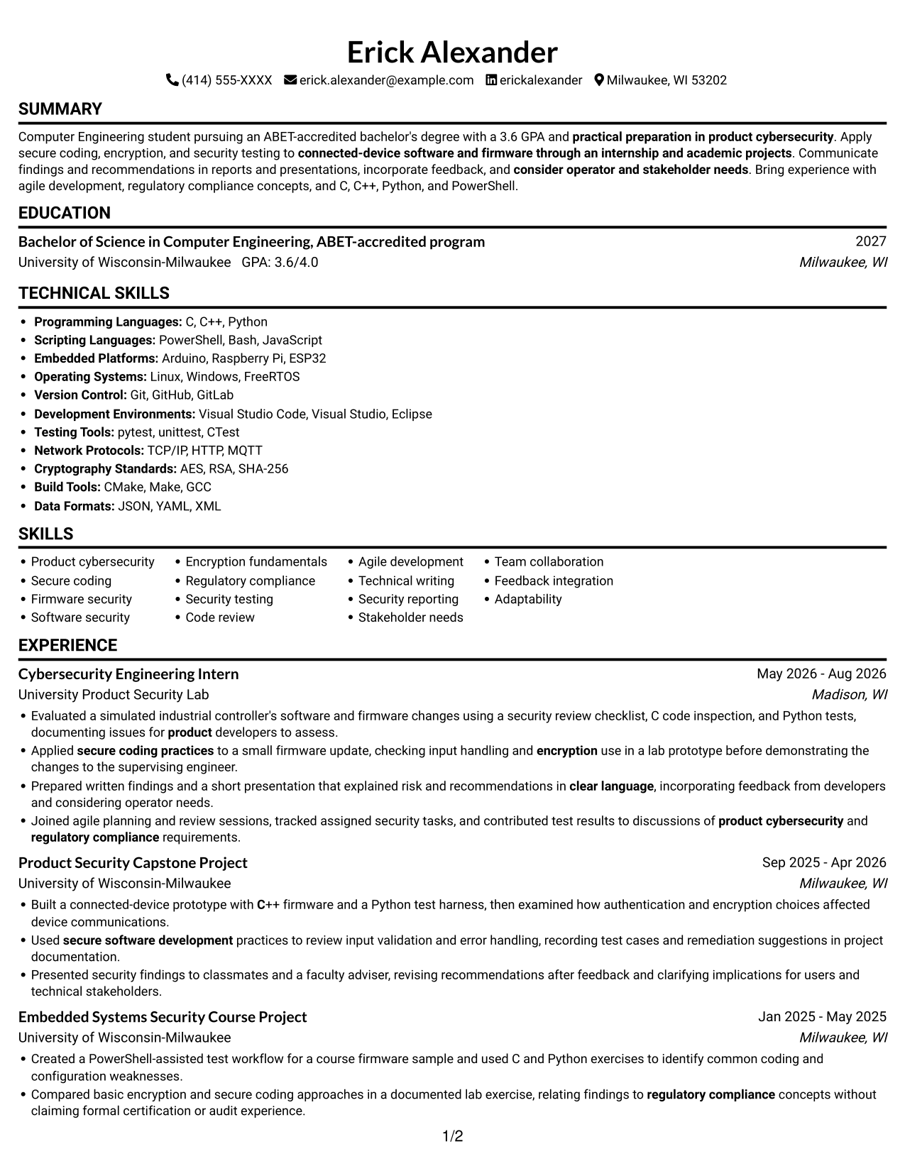 Resume example — page 1