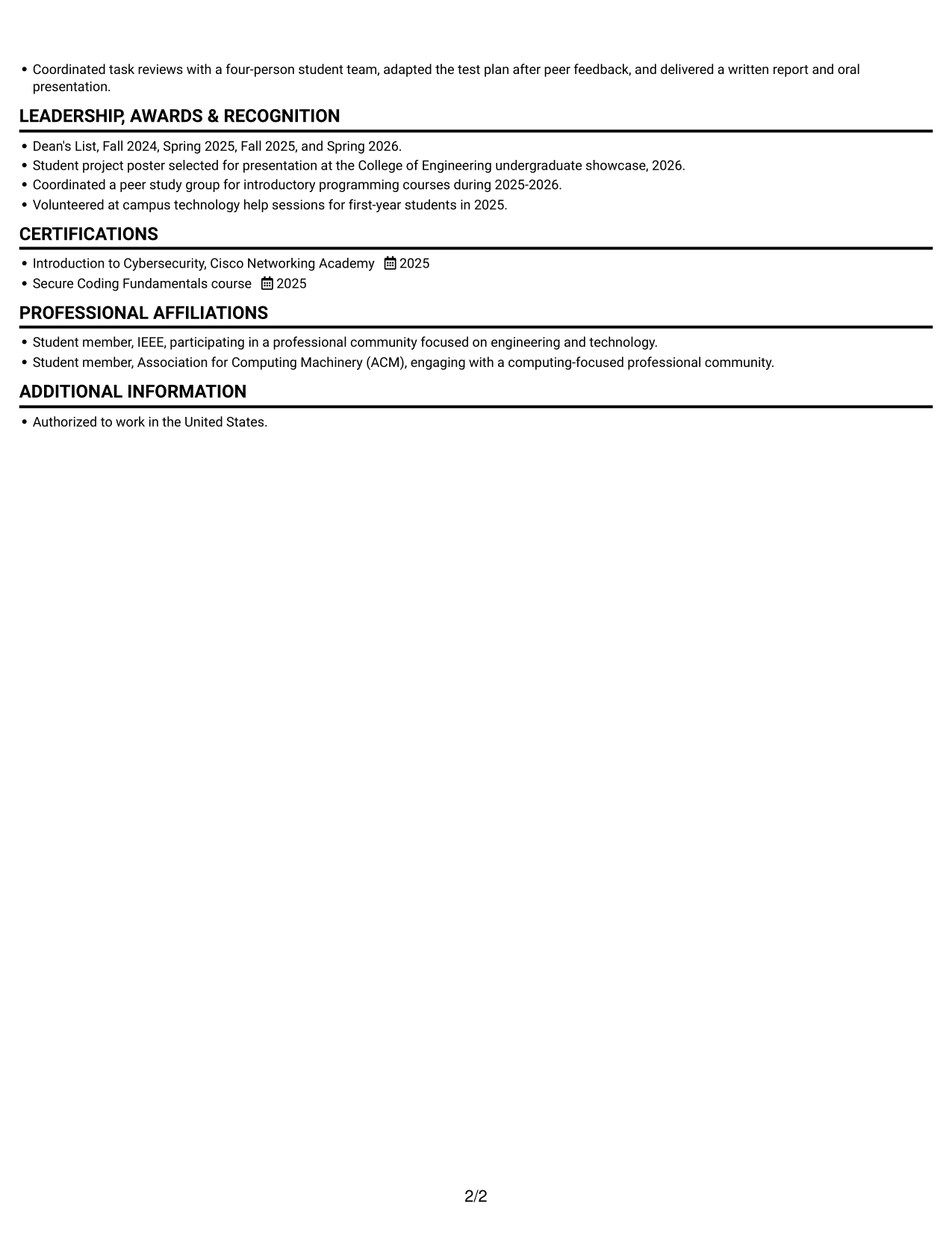 Resume example — page 2