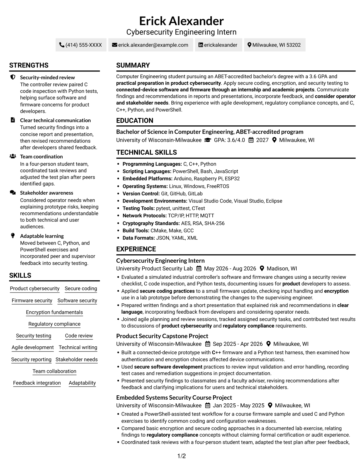Resume example — page 1