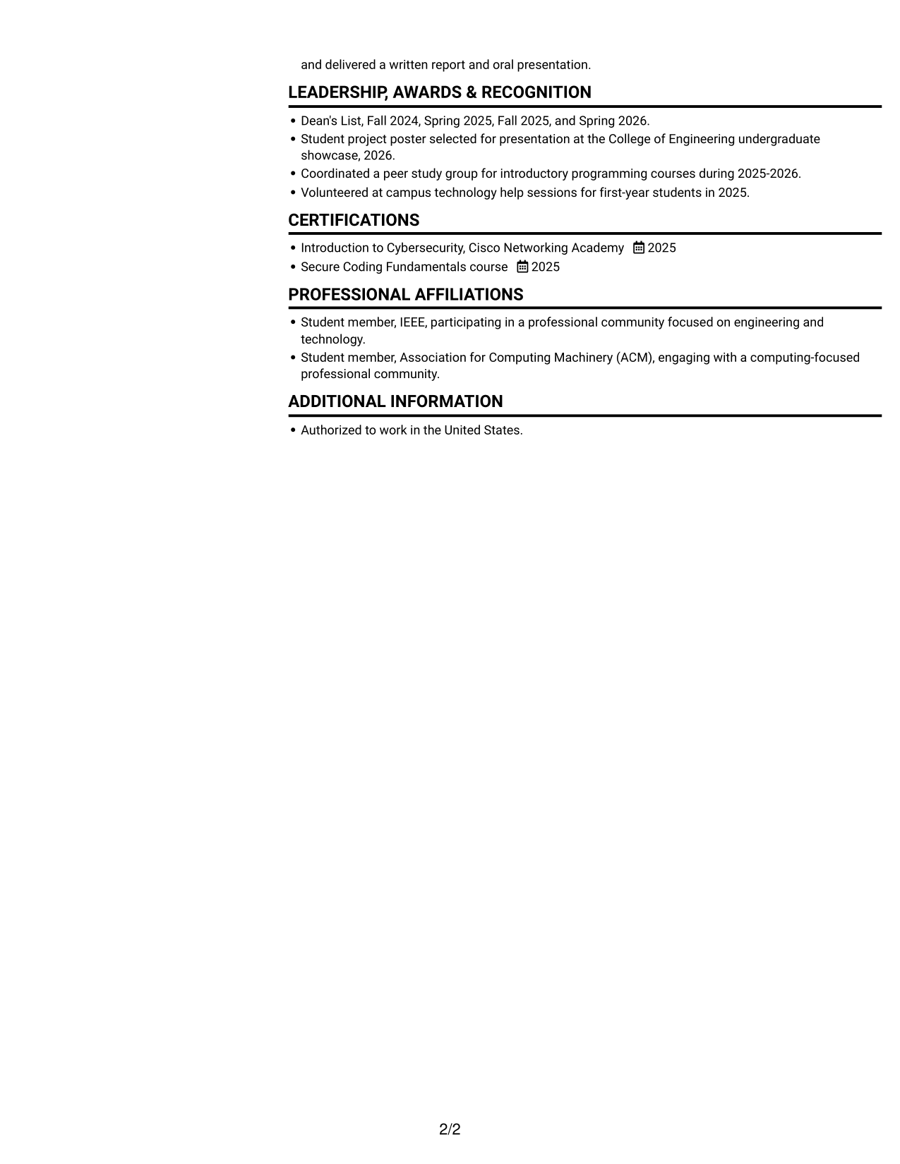 Resume example — page 2