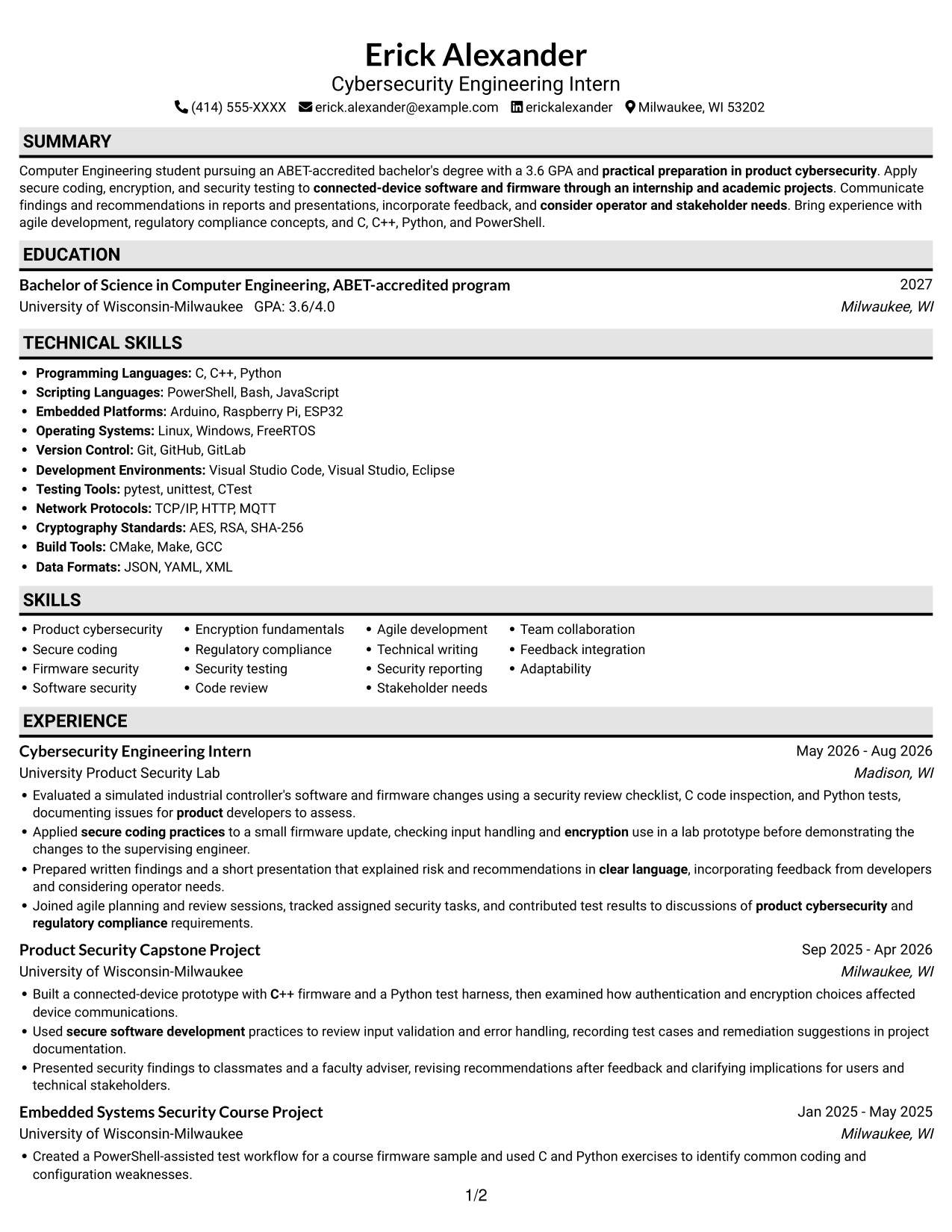 Resume example — page 1