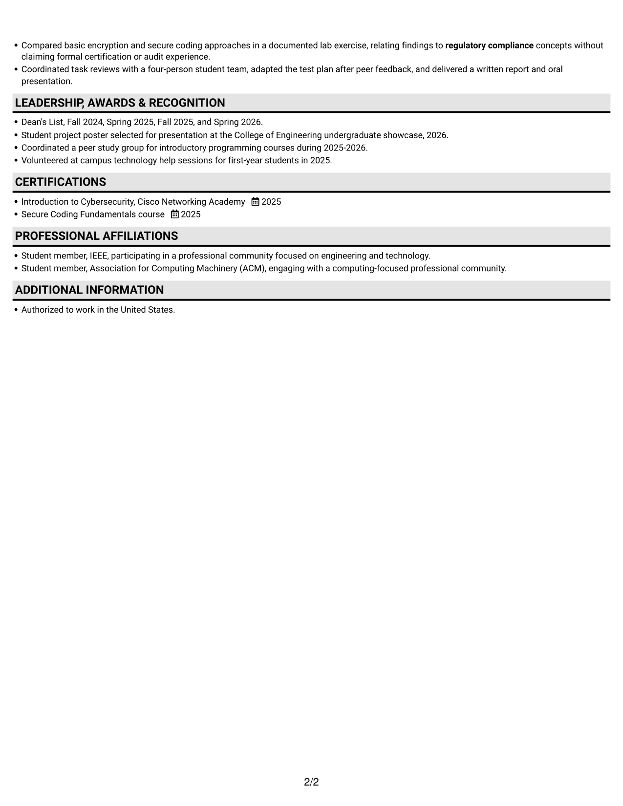 Resume example — page 2