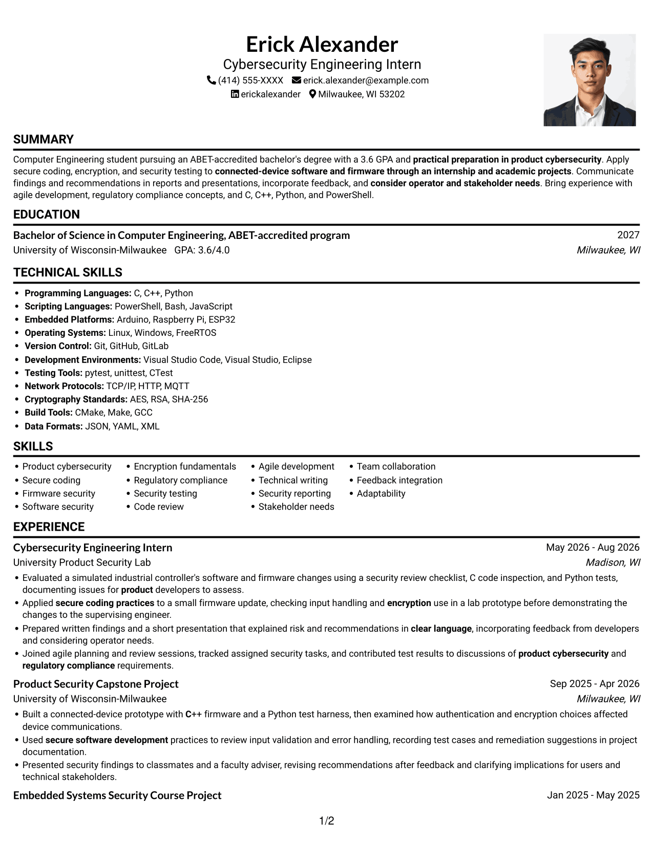 Resume example — page 1