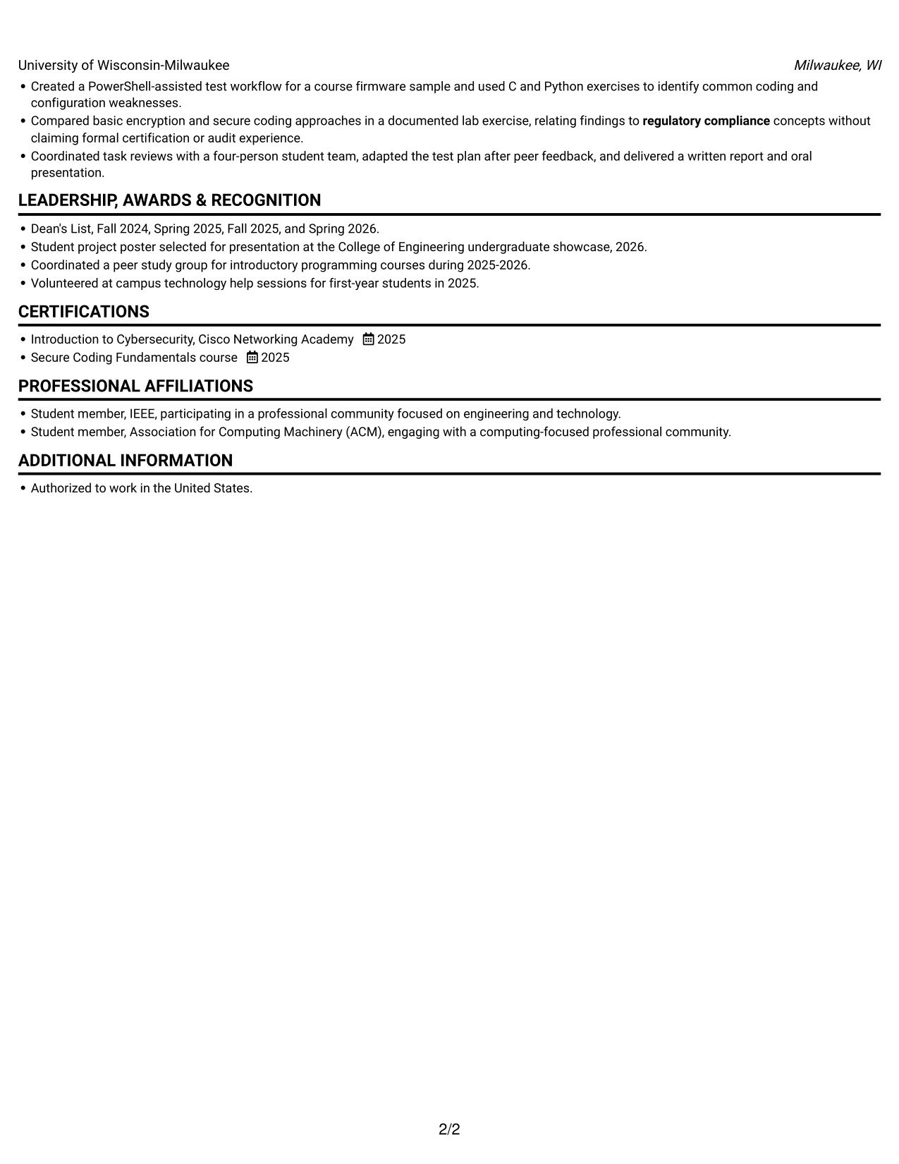 Resume example — page 2