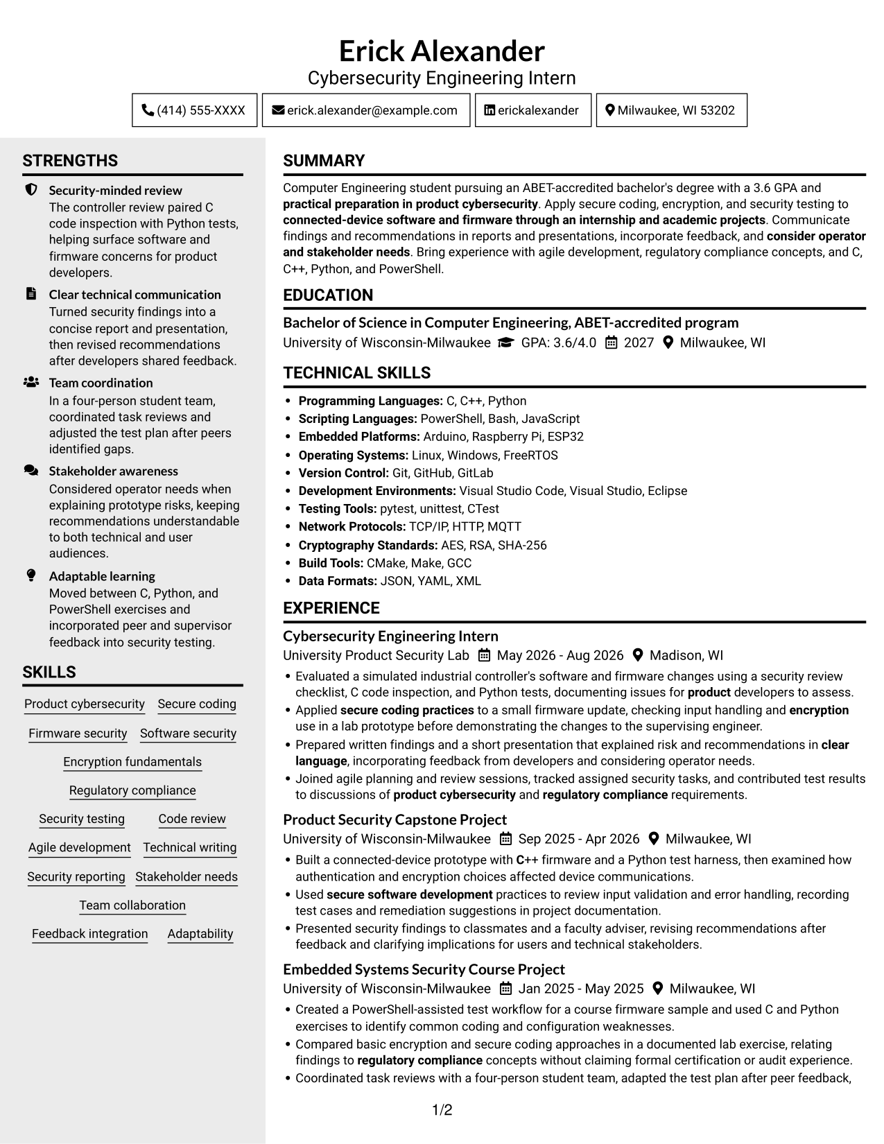 Resume example — page 1