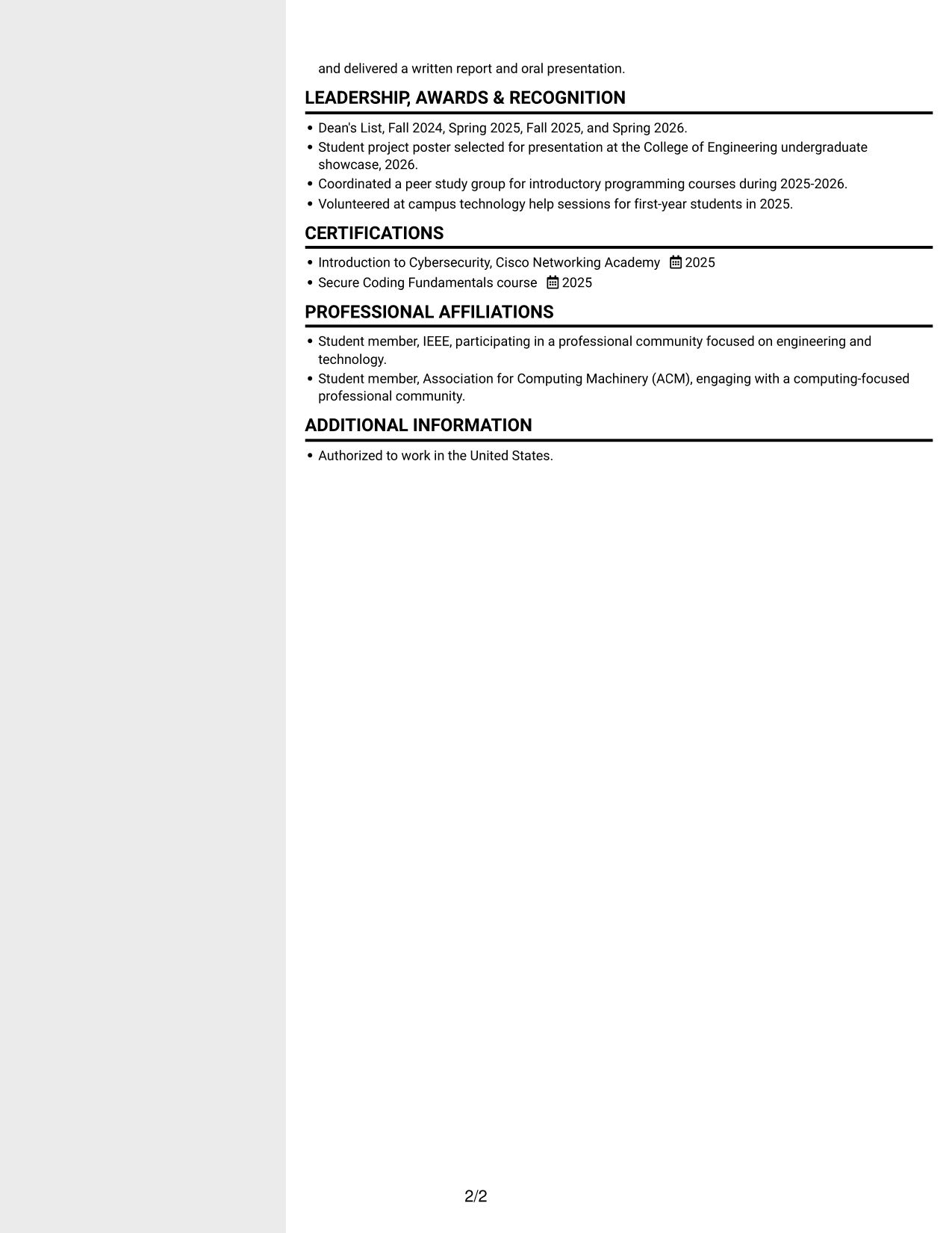 Resume example — page 2