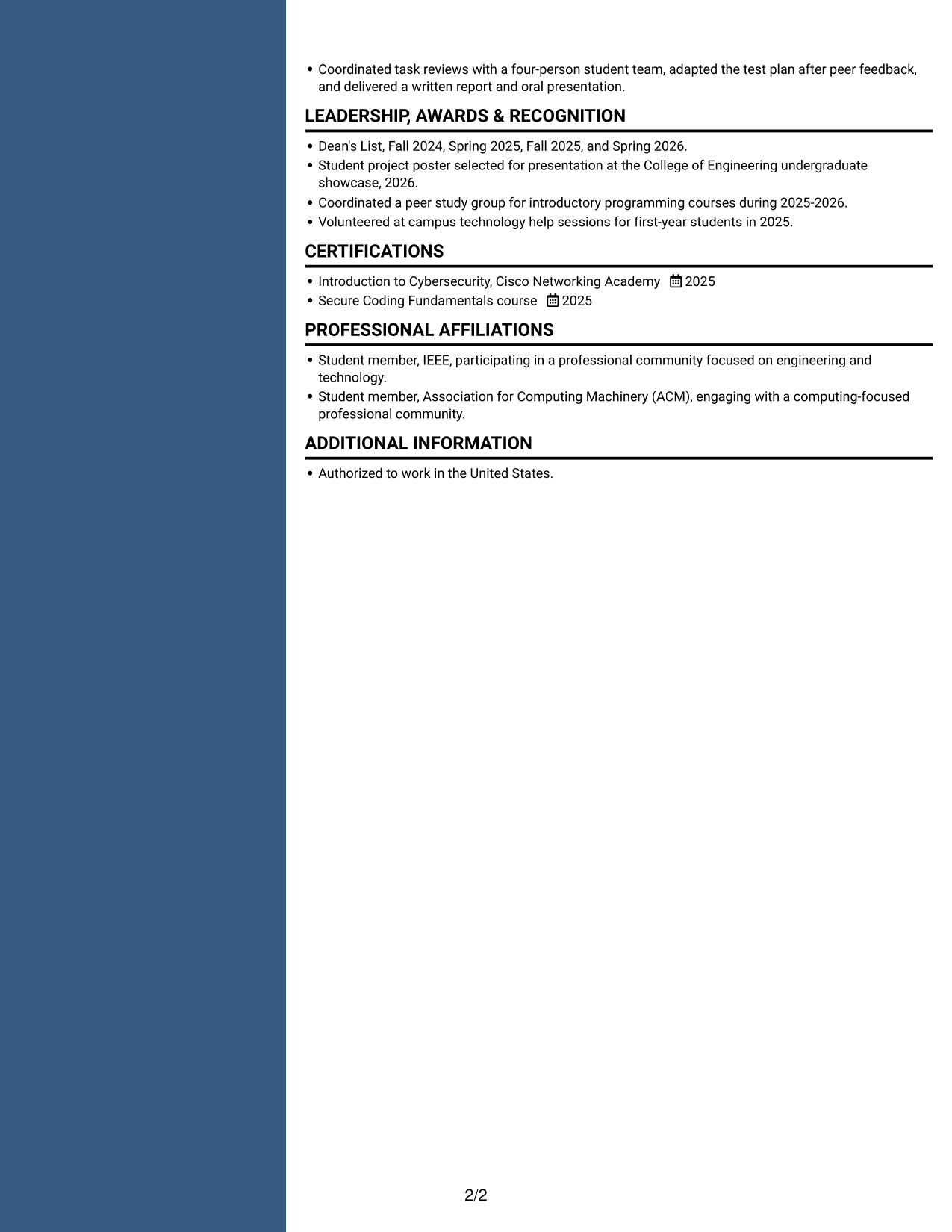Resume example — page 2