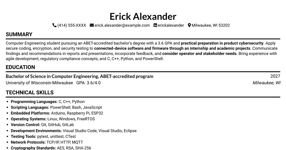 7 Cybersecurity Engineer Intern - Product Security Resume Templates with Example