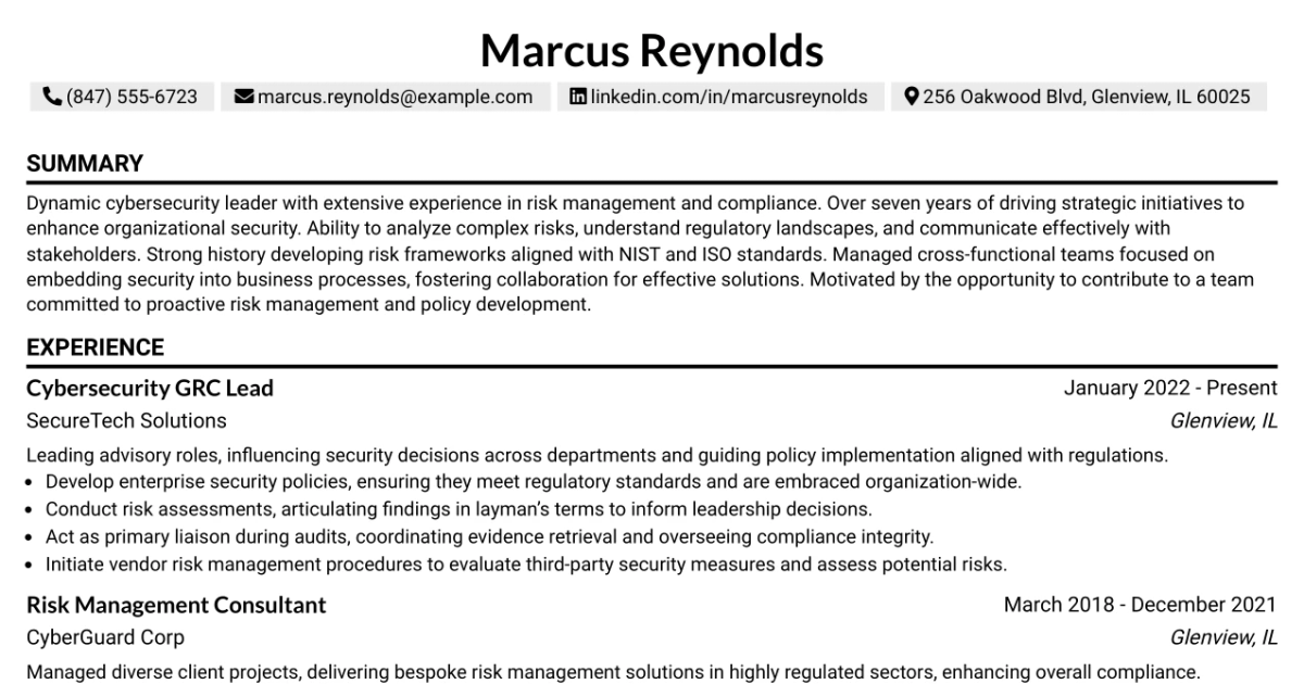 33 Cybersecurity GRC Lead Resume Templates with Example 2026 (ATS-Optimized)
