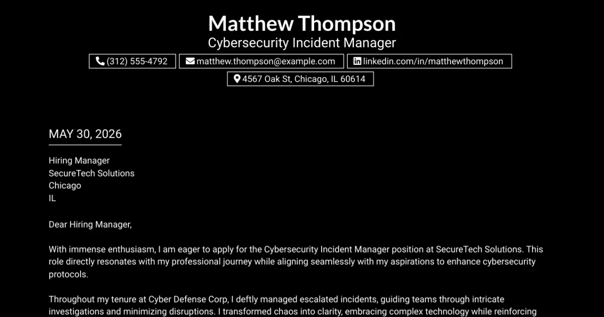 30+ Cybersecurity Incident Manager Cover Letter Templates with Example 2026