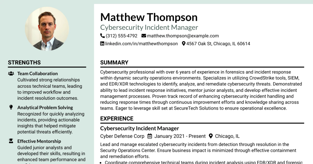 33 Cybersecurity Incident Manager Resume Templates with Example 2026 (ATS-Optimized)