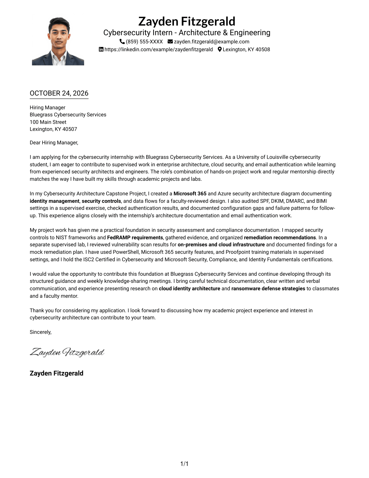 Cover letter example — page 1