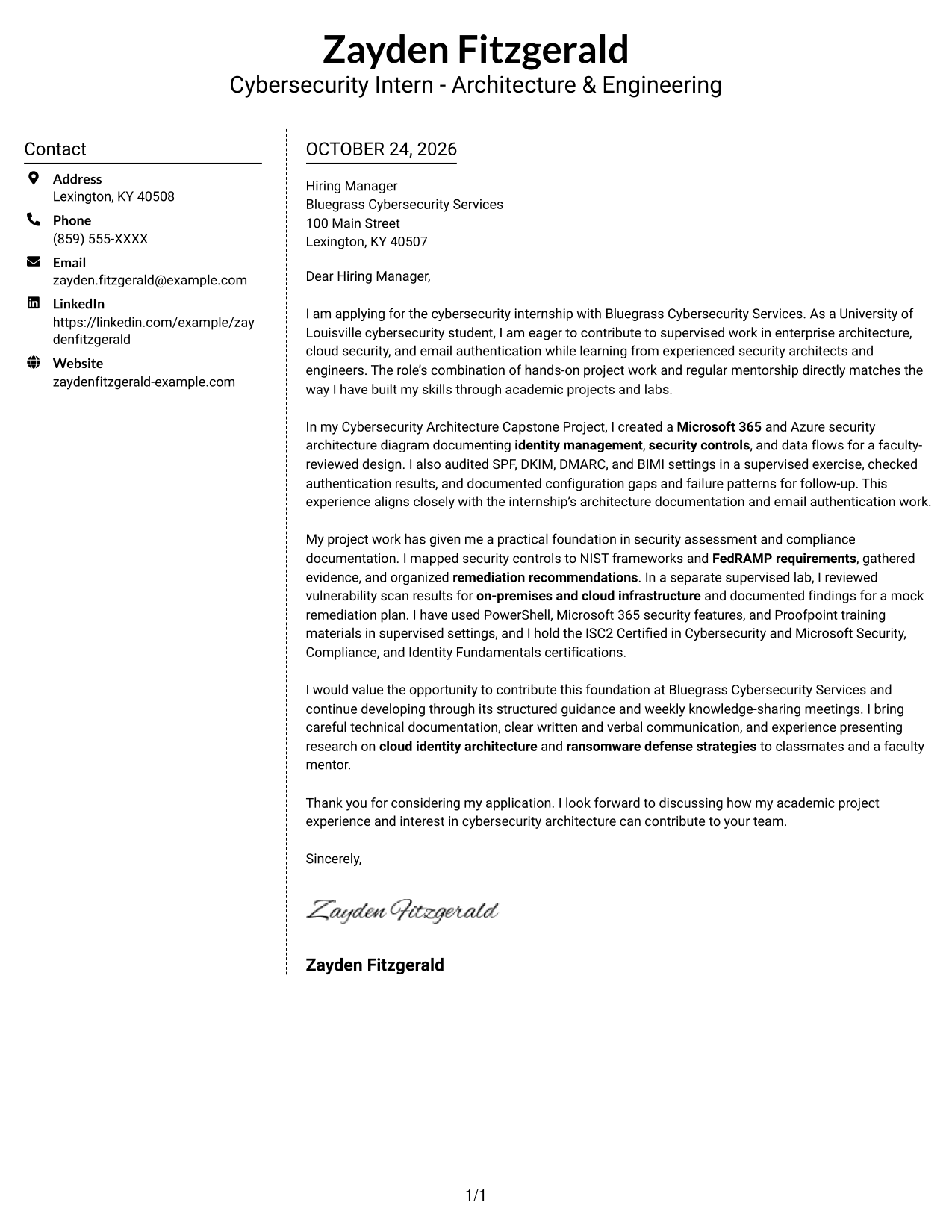 Cover letter example — page 1