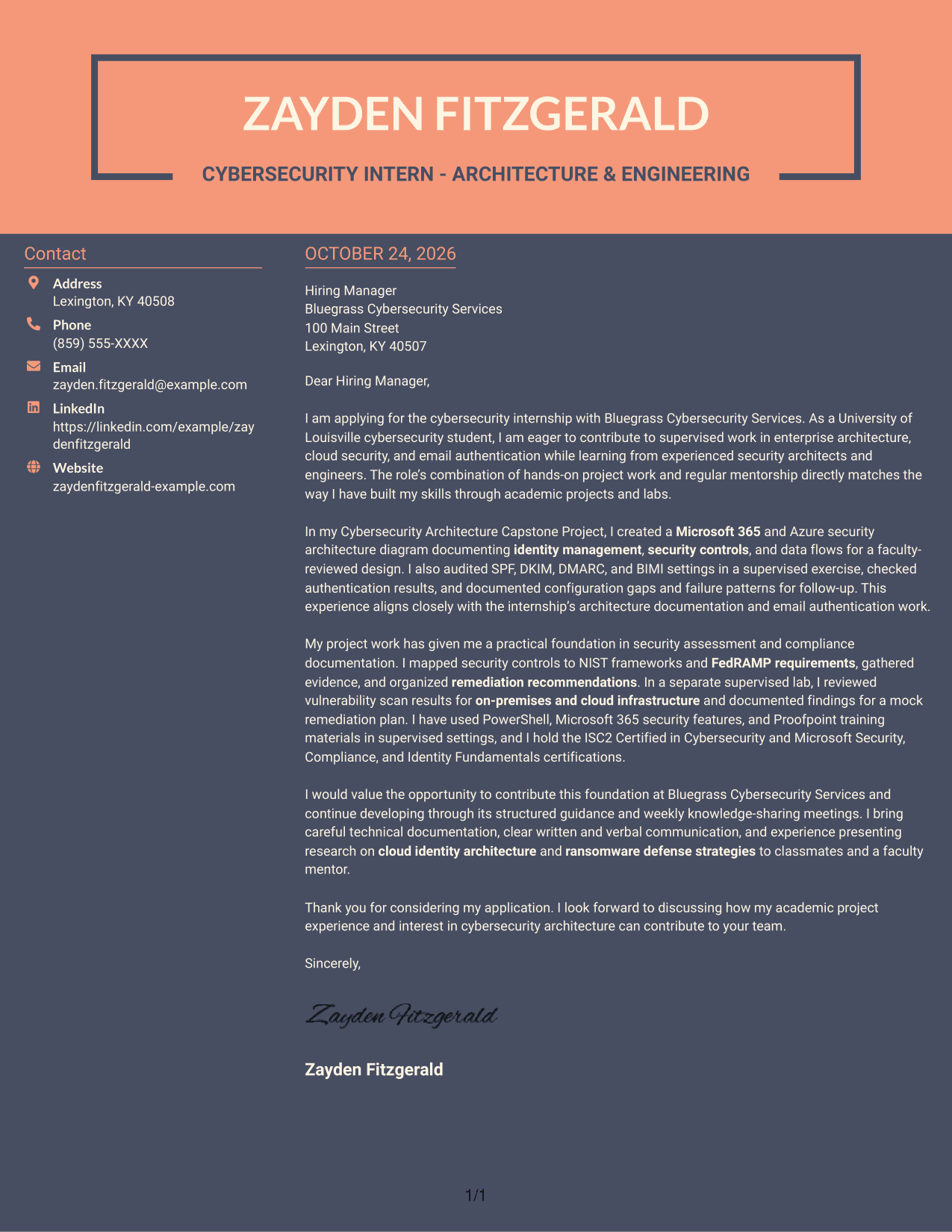 Cover letter example — page 1