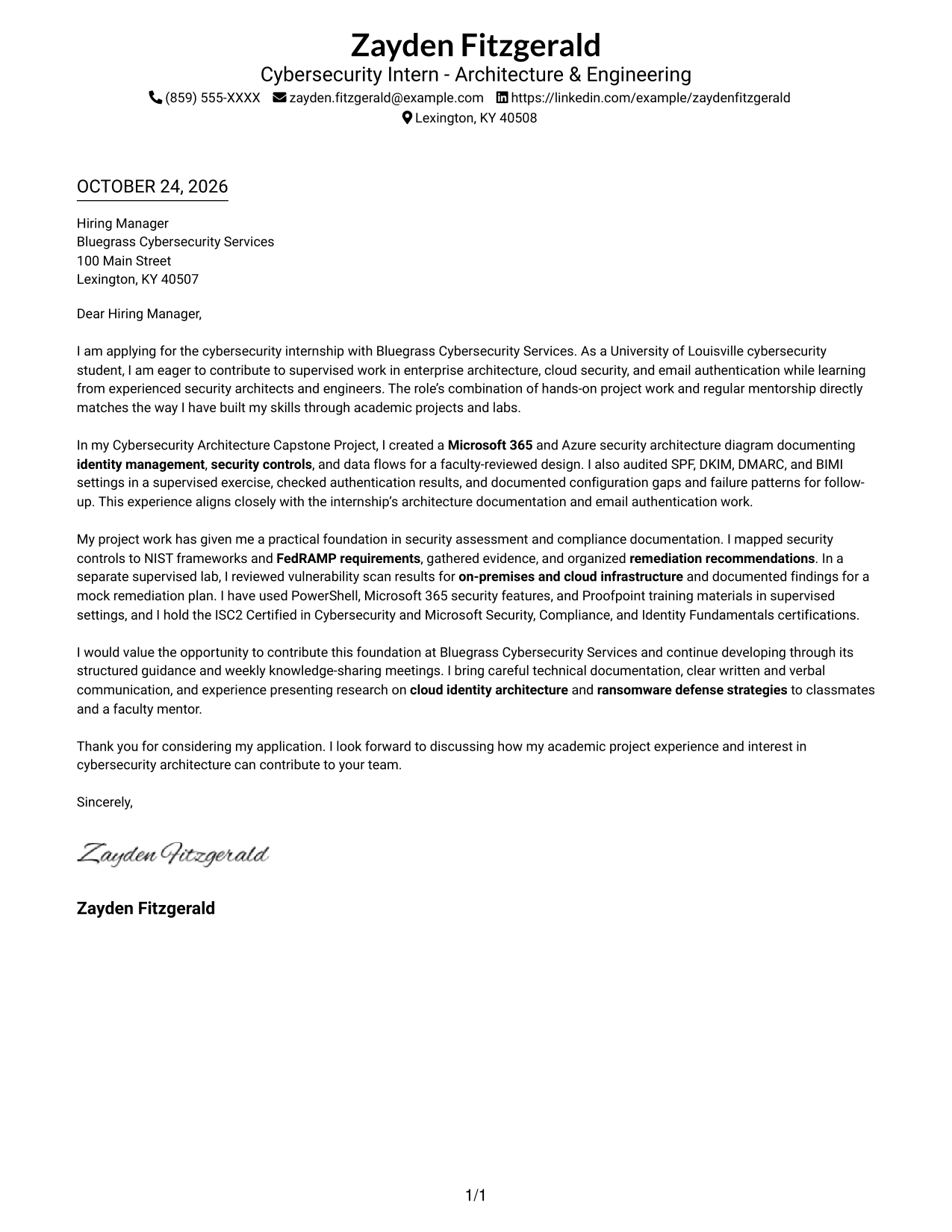 Cover letter example — page 1