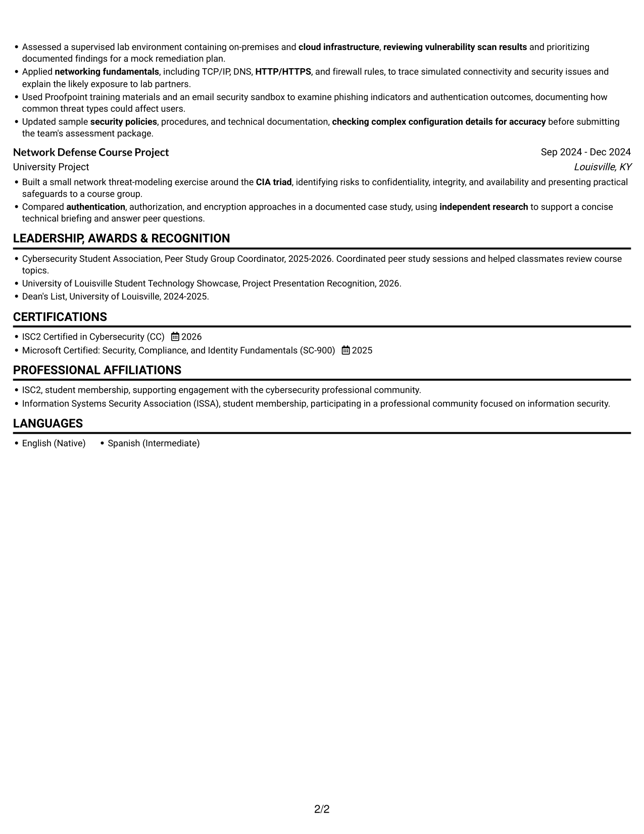 Resume example — page 2