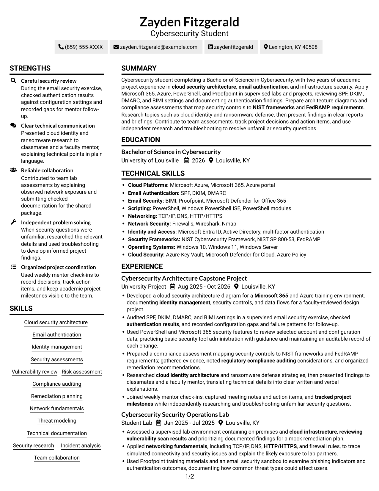 Resume example — page 1