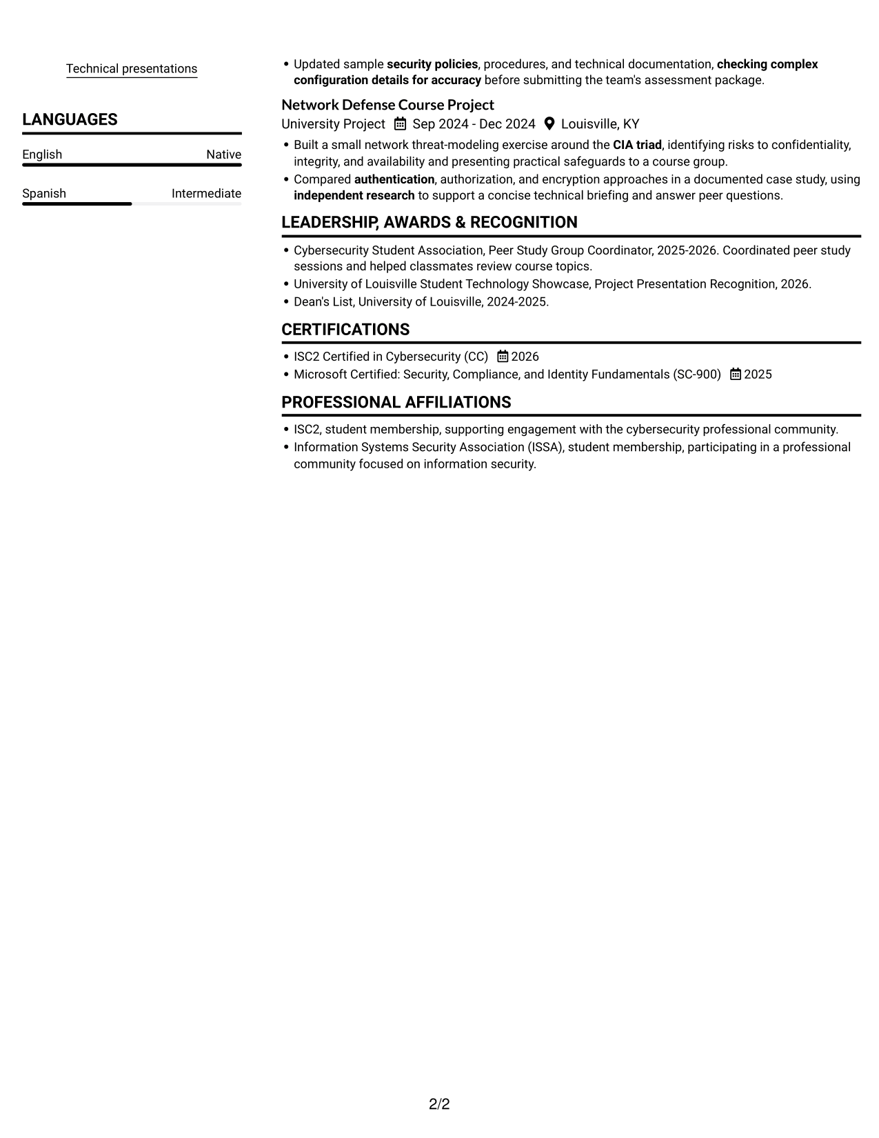 Resume example — page 2