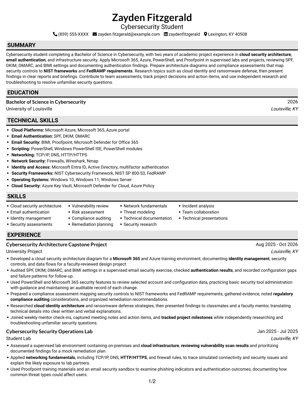 Resume example — page 1