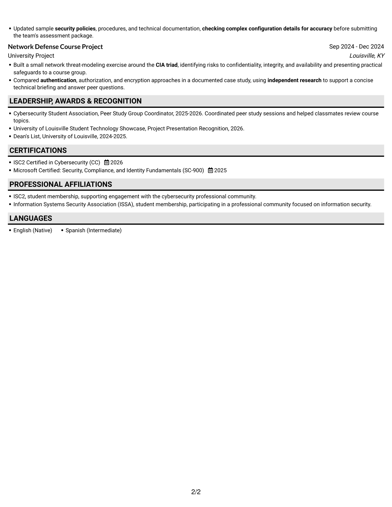 Resume example — page 2