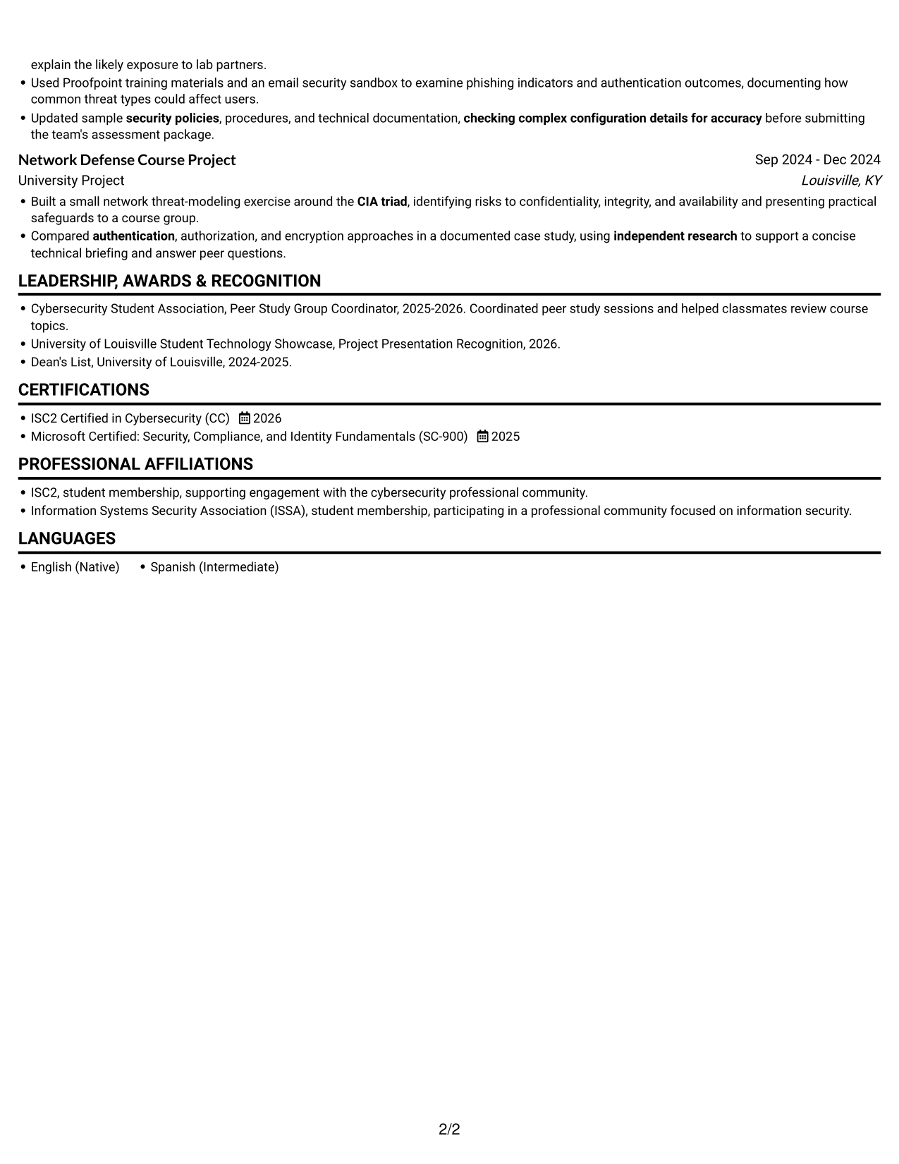 Resume example — page 2