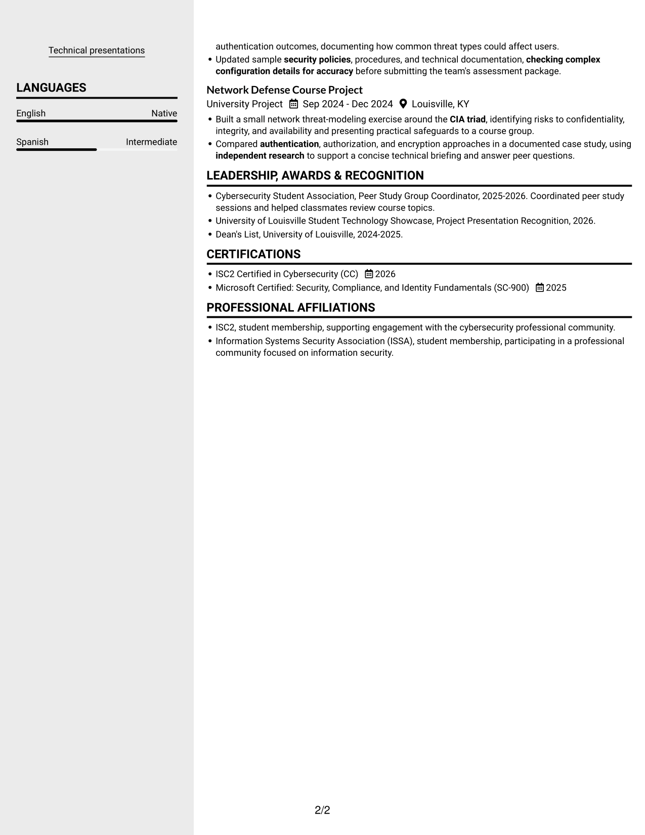 Resume example — page 2