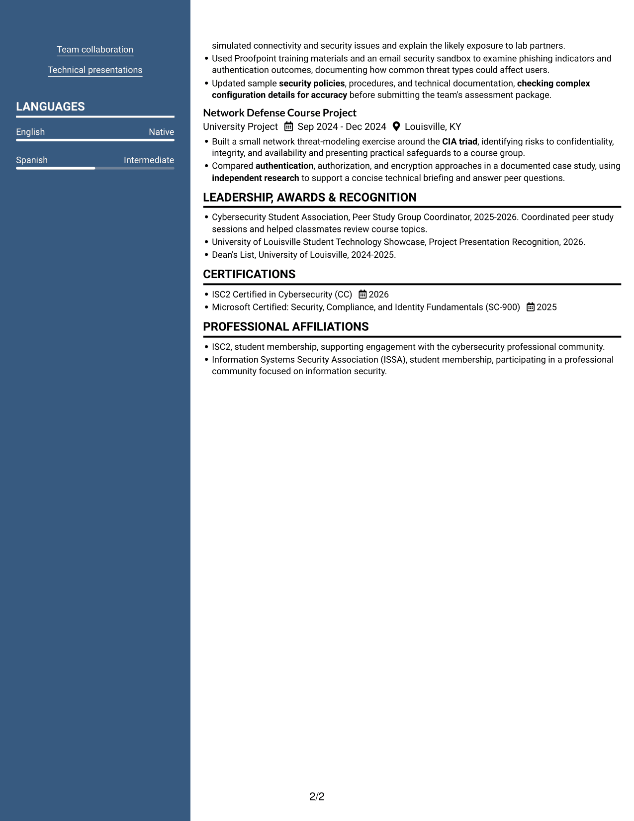 Resume example — page 2