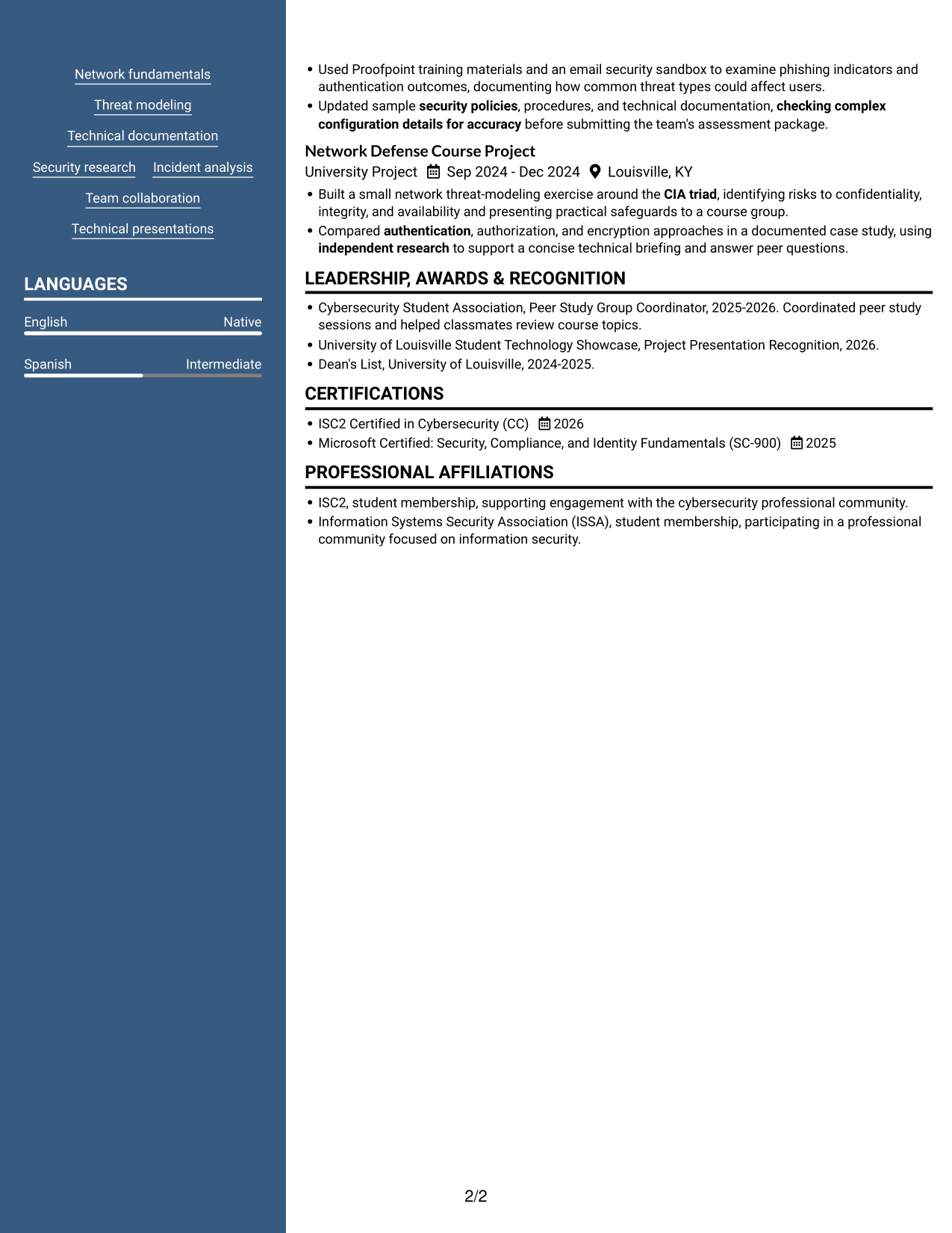 Resume example — page 2