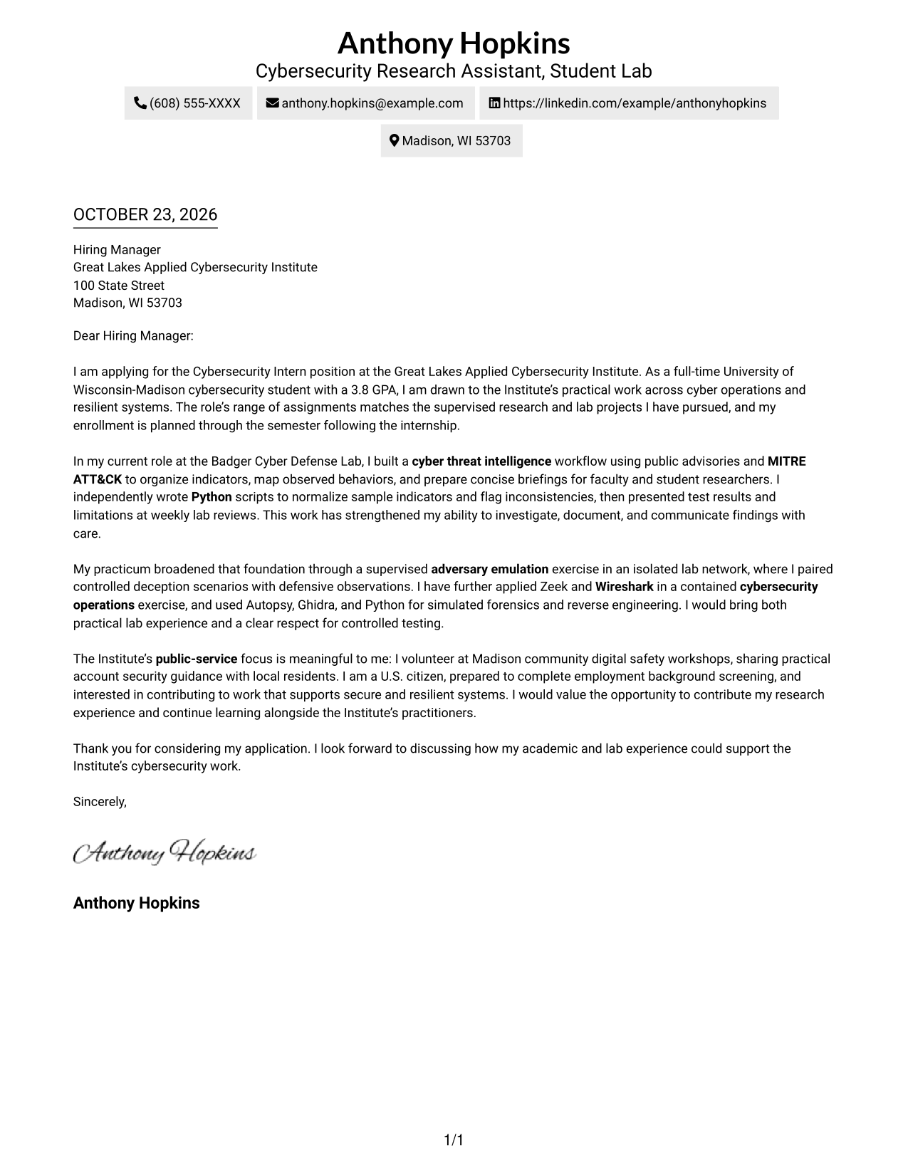 Cover letter example — page 1