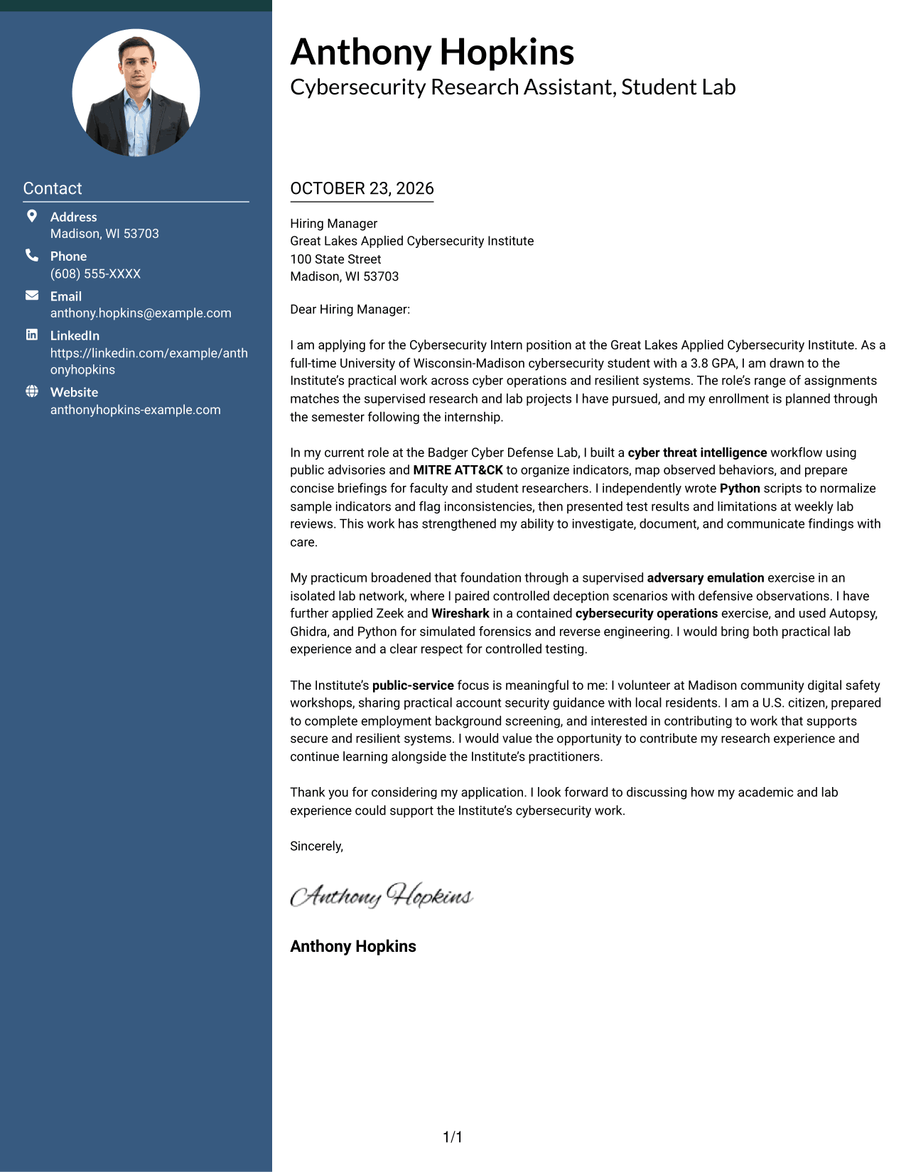 Cover letter example — page 1