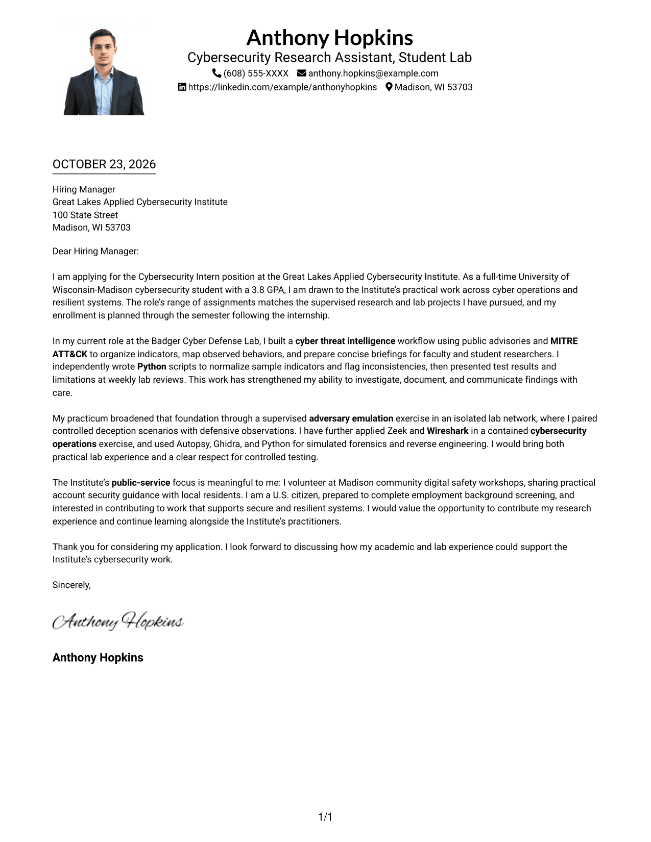 Cover letter example — page 1