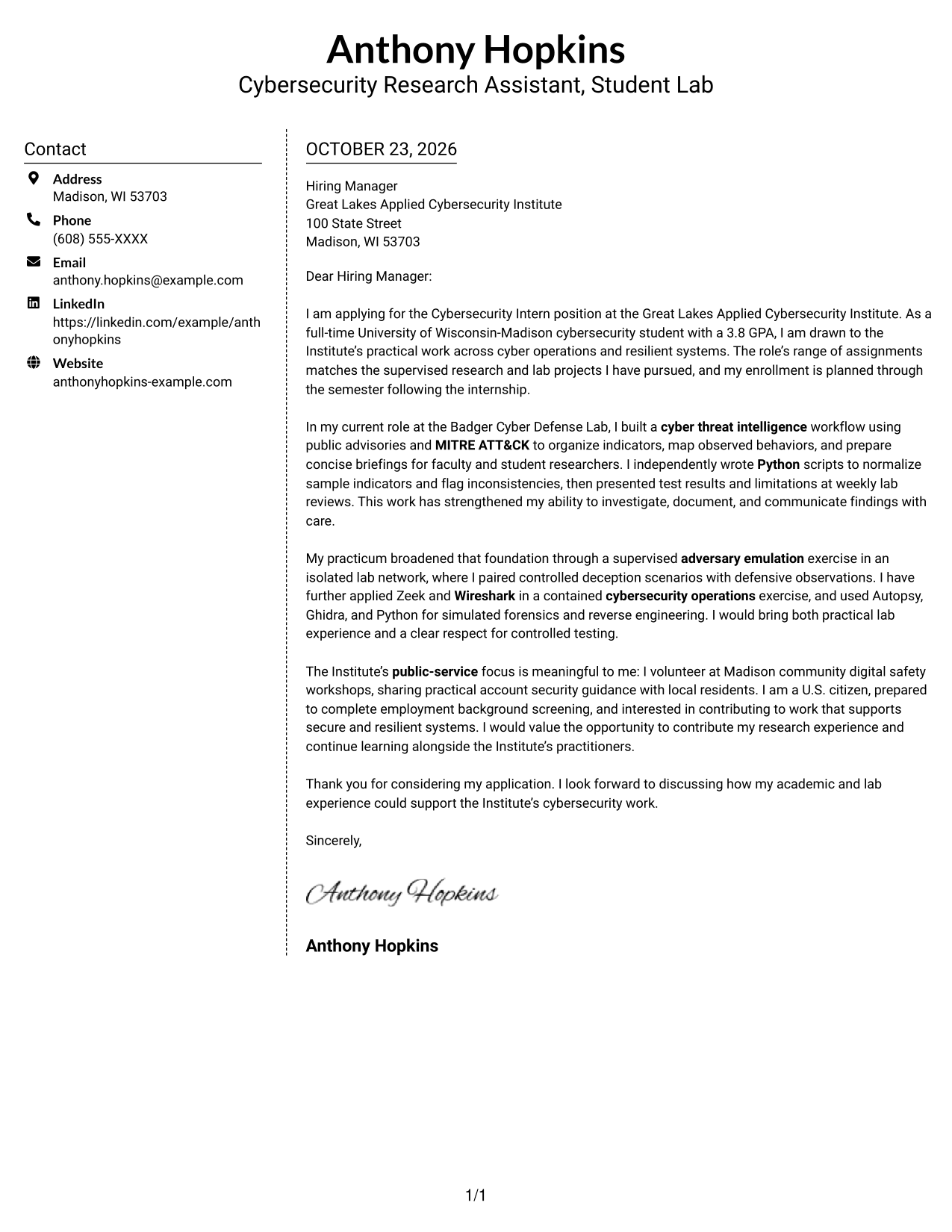Cover letter example — page 1