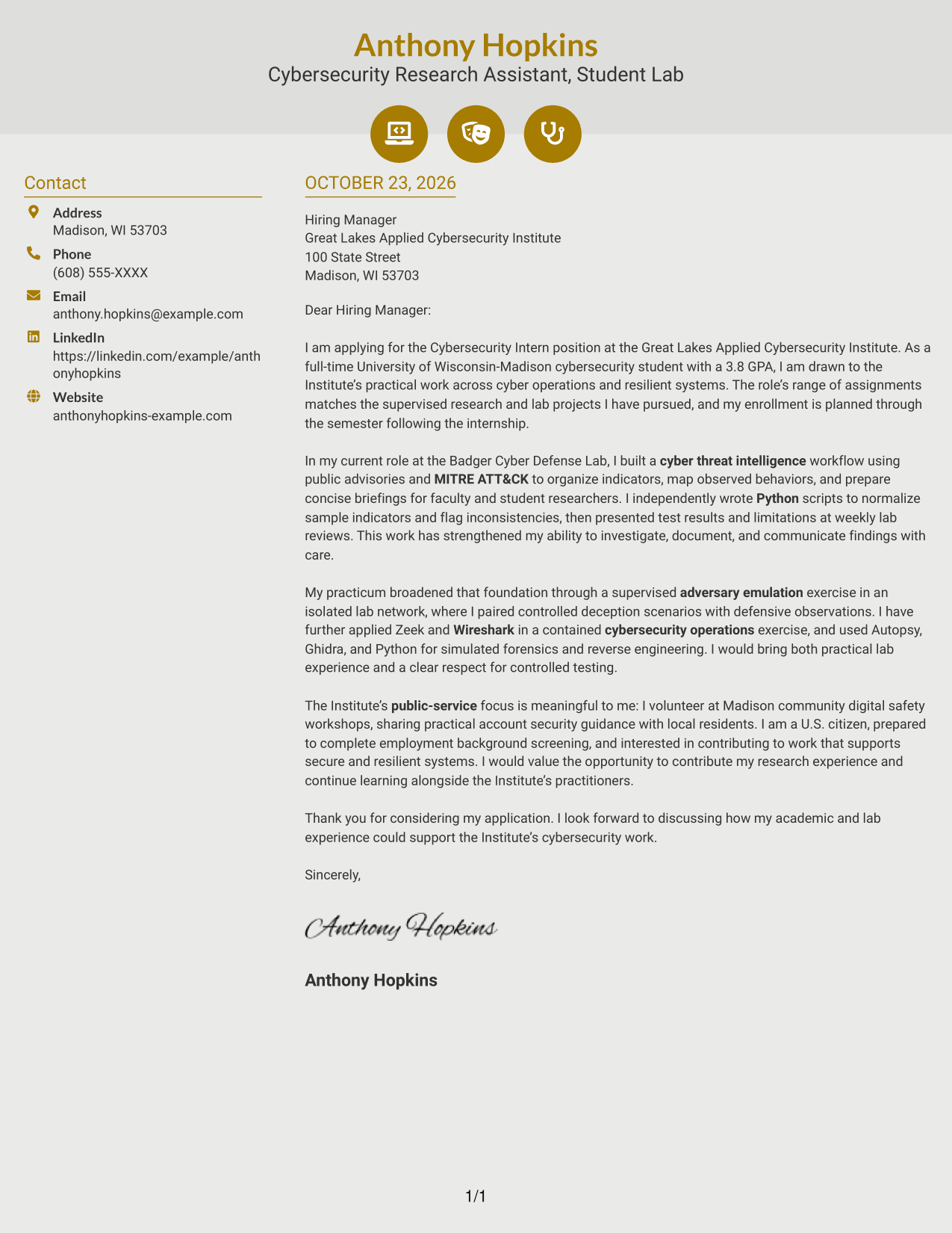 Cover letter example — page 1