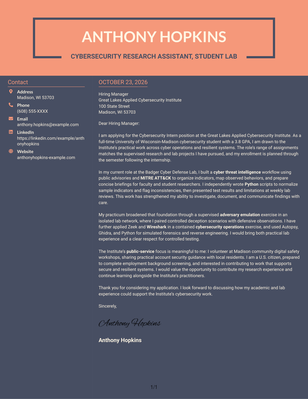 Cover letter example — page 1
