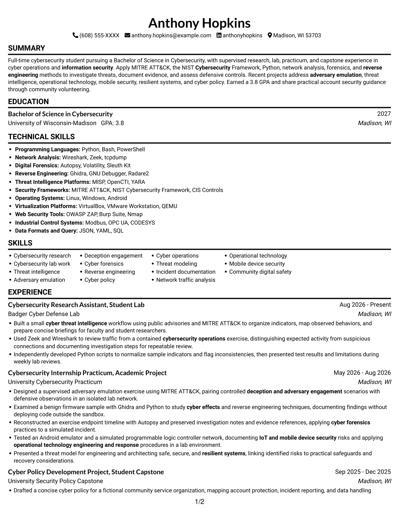 Resume example — page 1