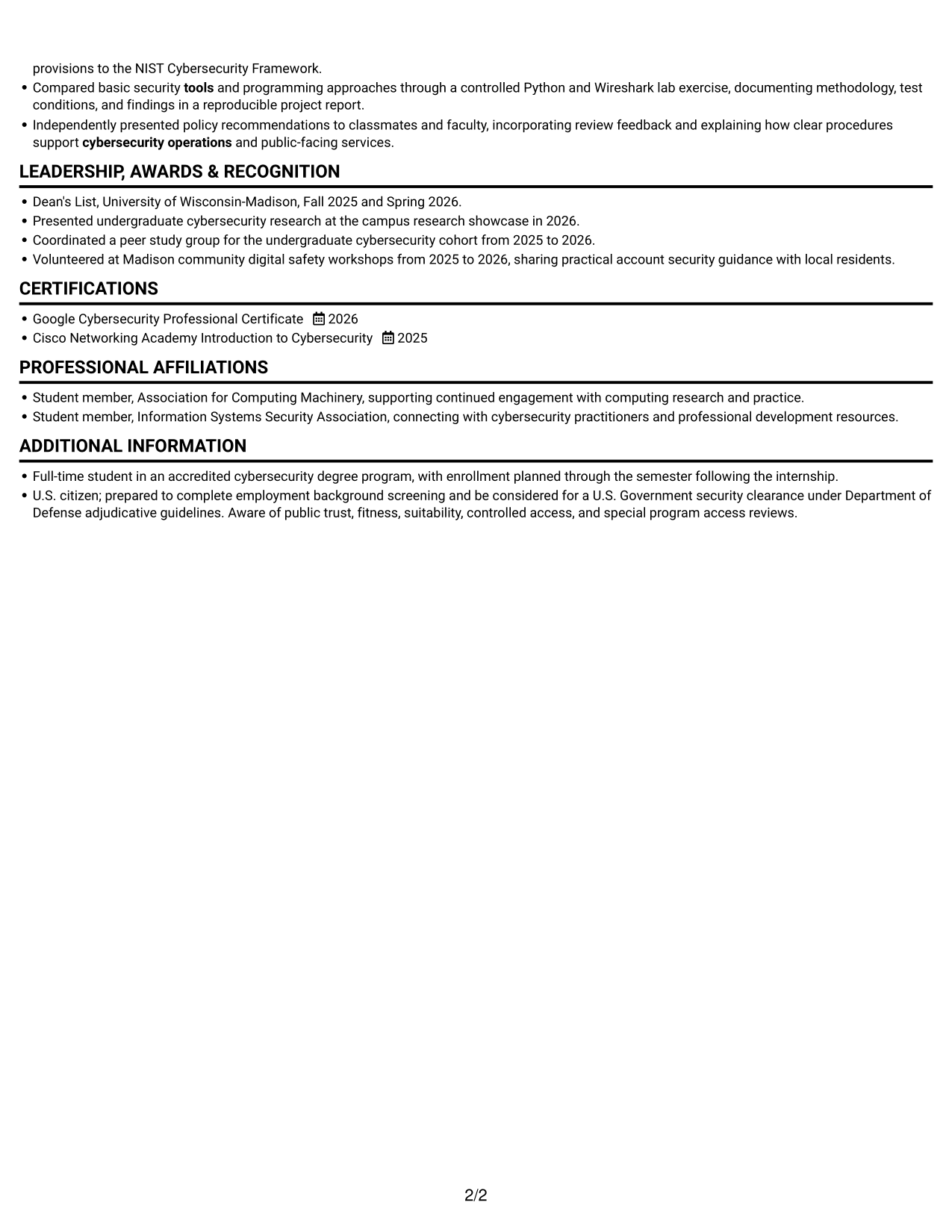 Resume example — page 2