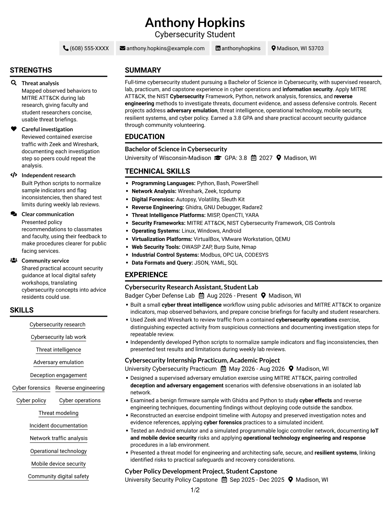 Resume example — page 1