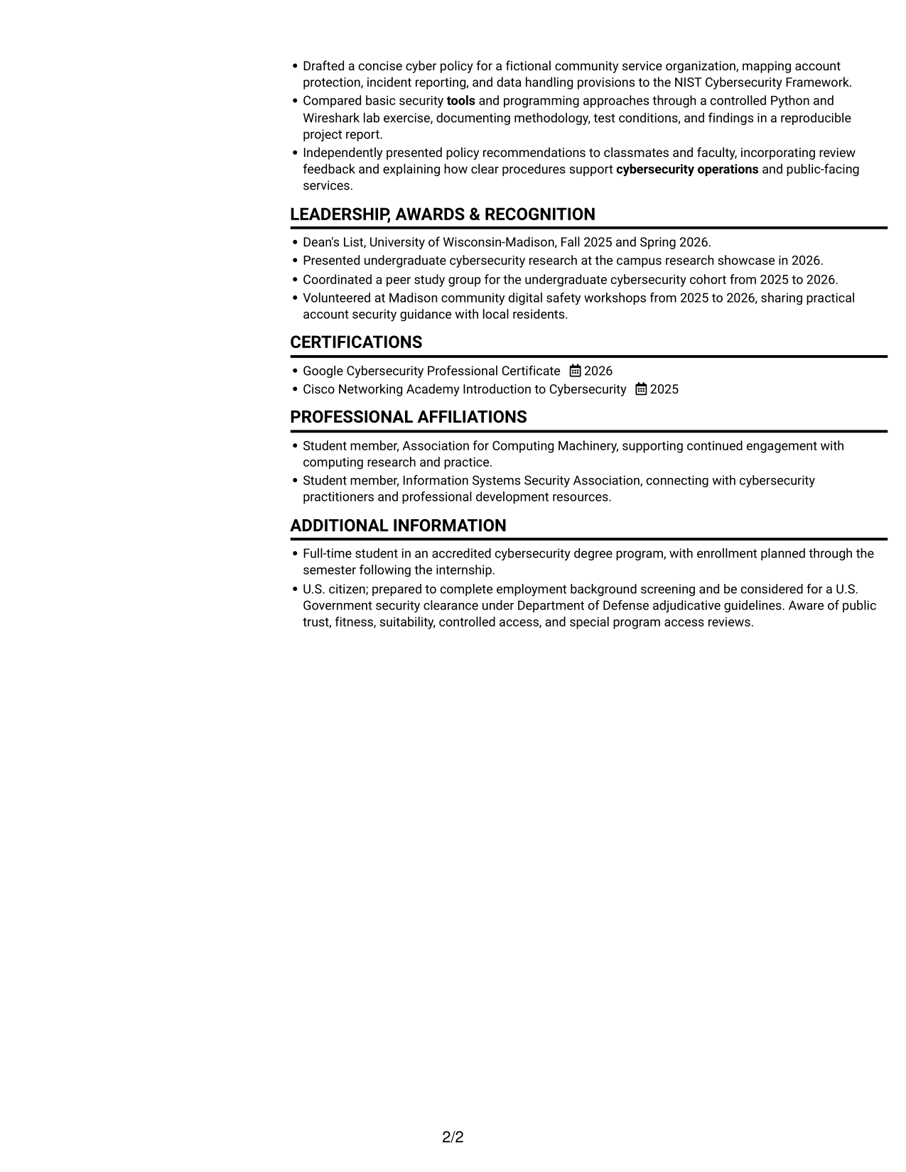 Resume example — page 2