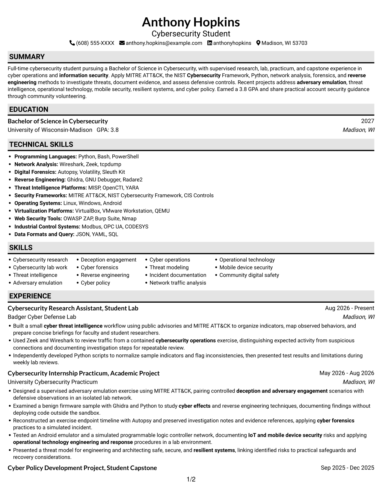 Resume example — page 1