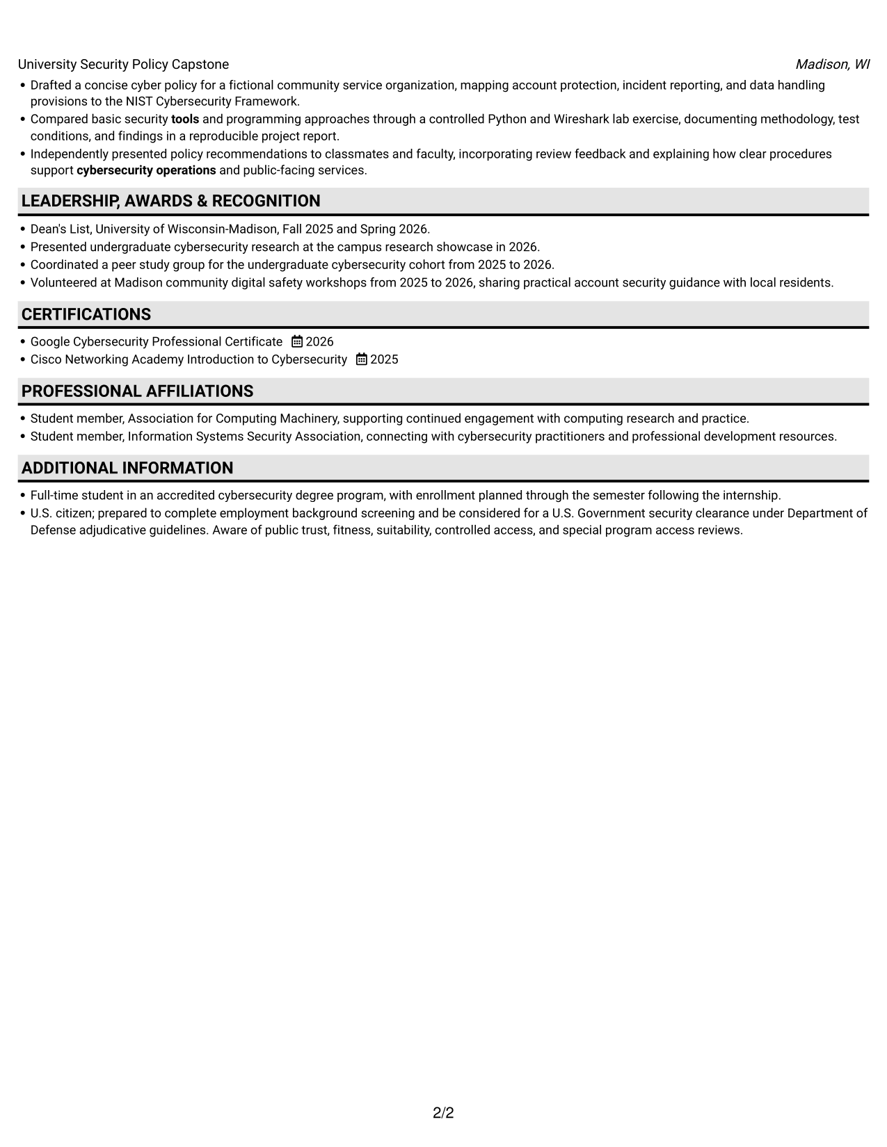Resume example — page 2