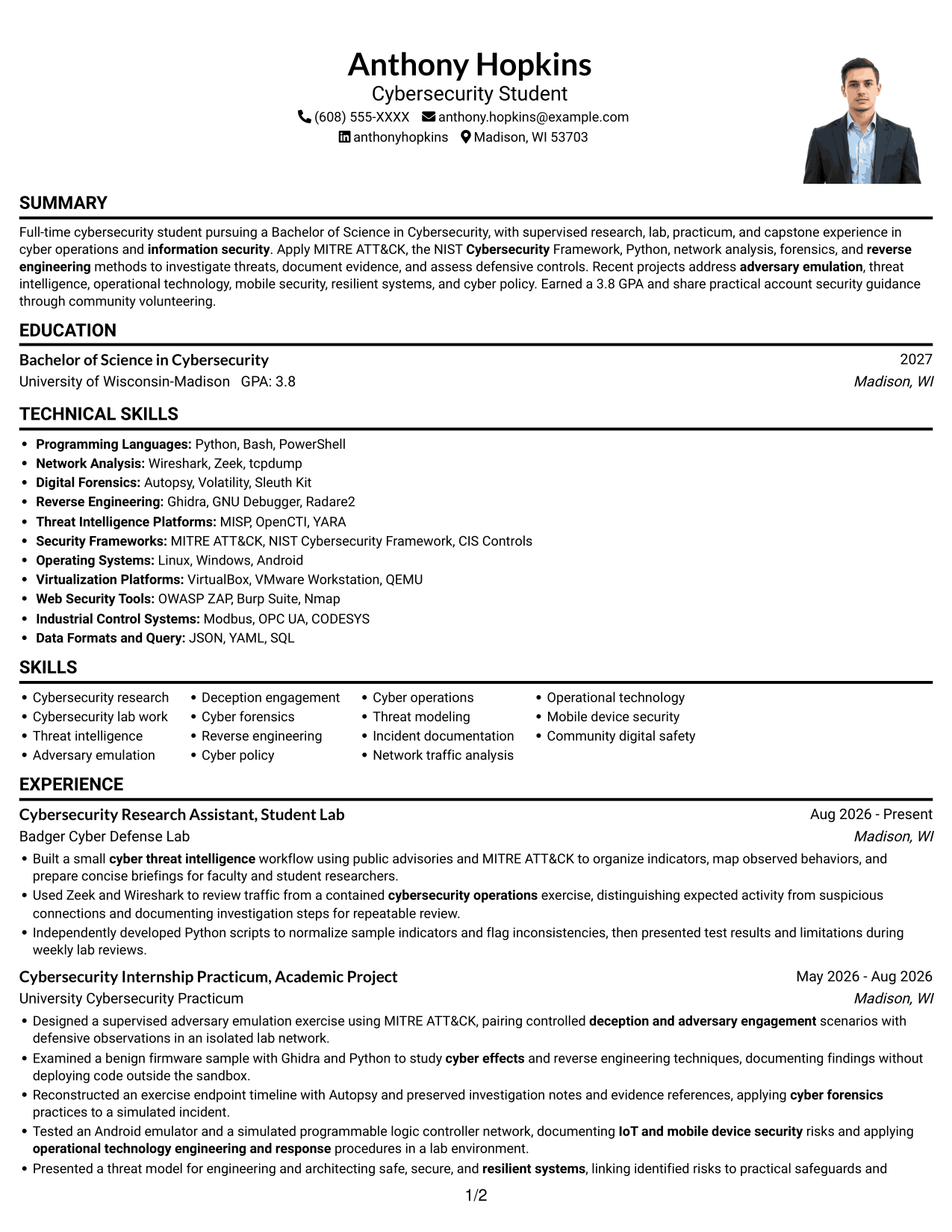 Resume example — page 1